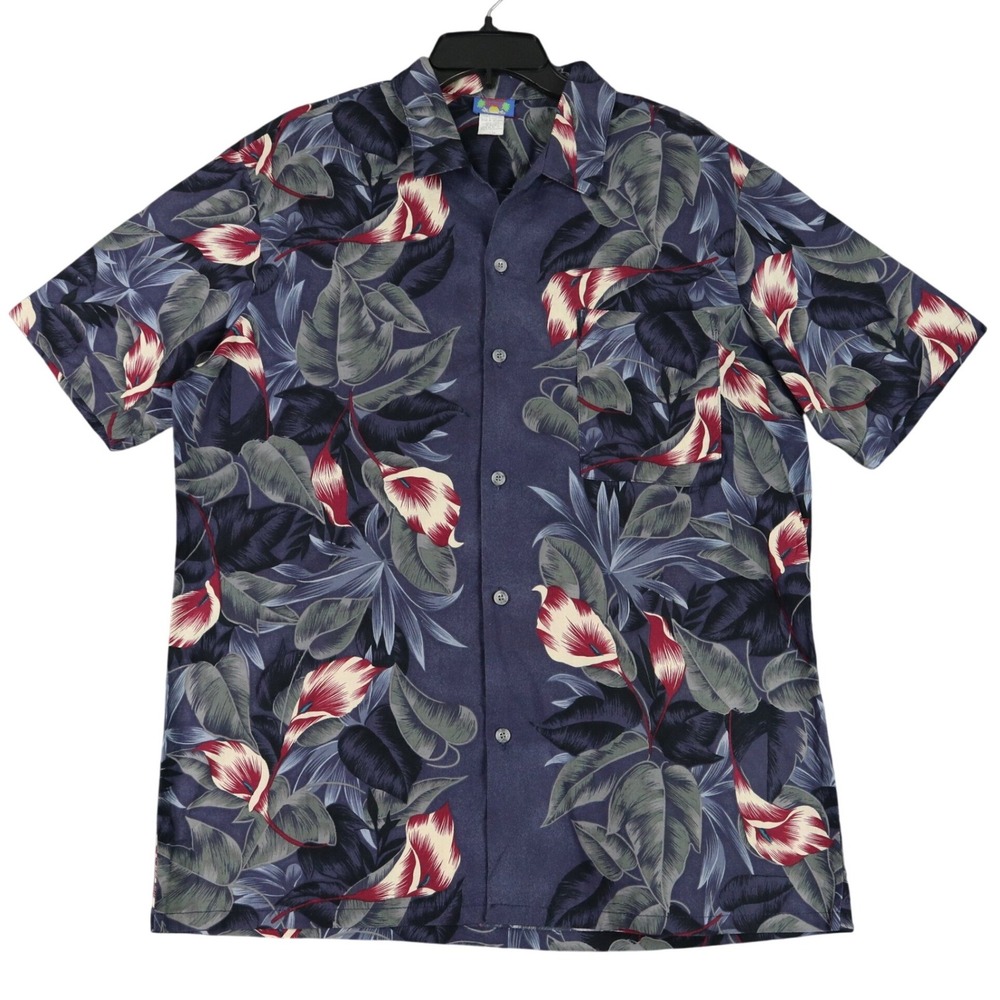 Hawaii Blues Hawaiian Shirt Mens L Floral Calla Lily Tropical Print Casual Beach